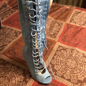Blue jean Lace up Heel boots